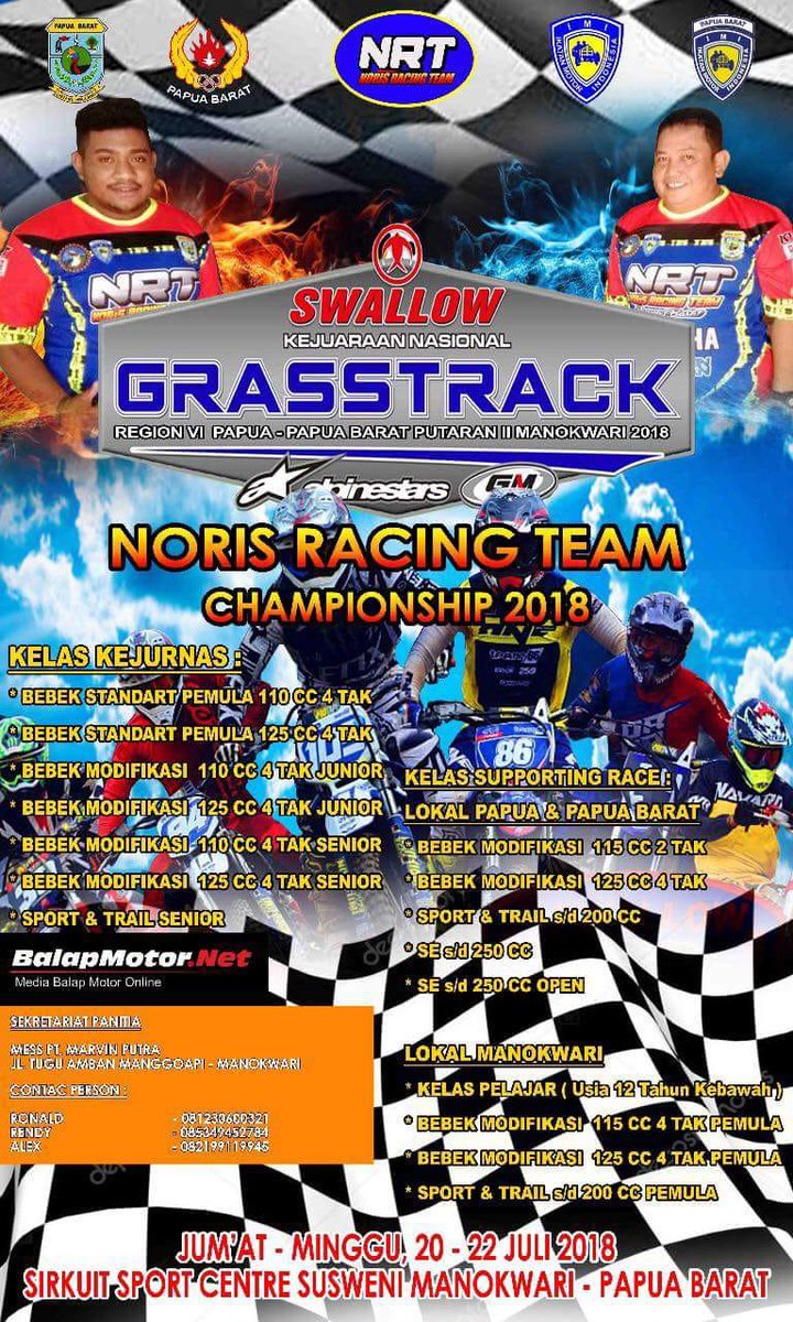 vmx_id's tweet photo. Saksikan dan ikuti Kejurnas Nasional Grasstrack Region VI Papua - Papua Barat Putaran II Manokwari 2018
-
Noris Racing Team Championship 2018
๐
20-22 Juli 2018
๐ Sirkuit Sport Centre Susweni Manokwari - Papua Barat
-
#VMXid #grasstrack_id #grasstrack #manokwari #papuabarat https://t.co/J8tCyJpbGJ