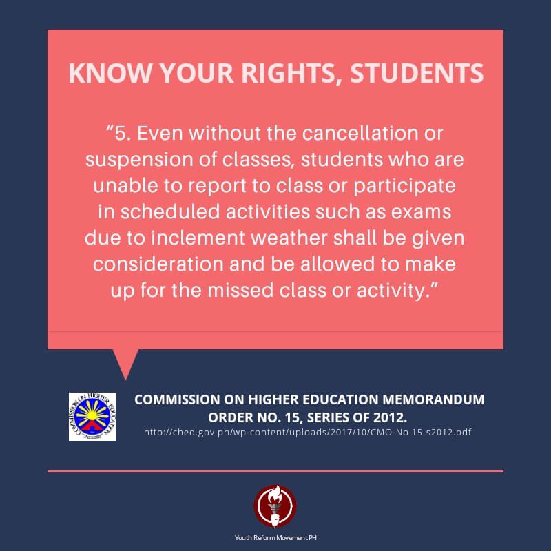 CBMESSC's tweet photo. Know your rights, students!!! ⛈

 Credits: Youth Reform Movement PH https://t.co/3q5IobVGVK
