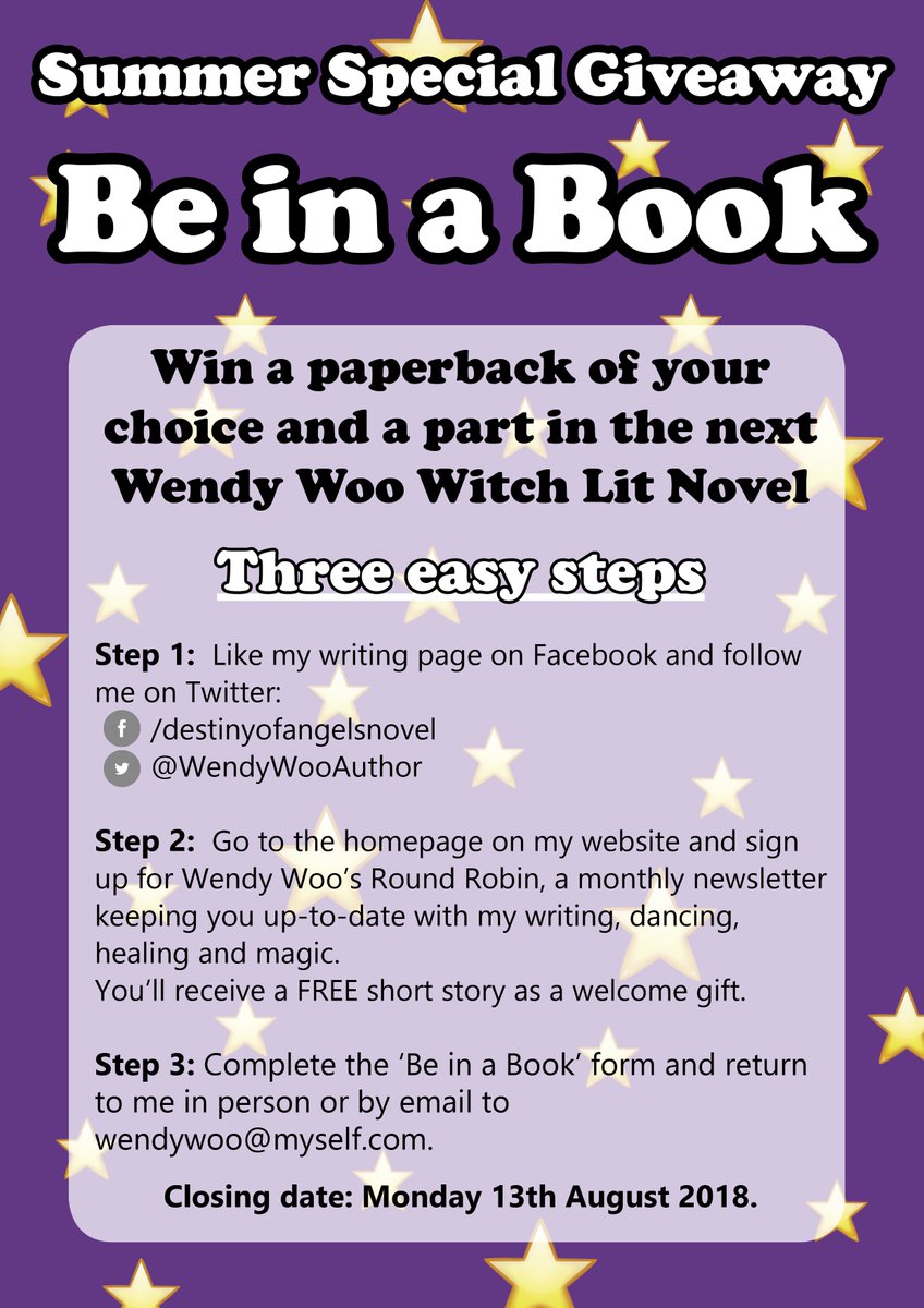 WendyWooauthor's tweet image. **Summer Special Giveaway! Be in a Book!** facebook.com/events/2092900… #IARTG #giveaway #threesteps #Witchlit #amwriting