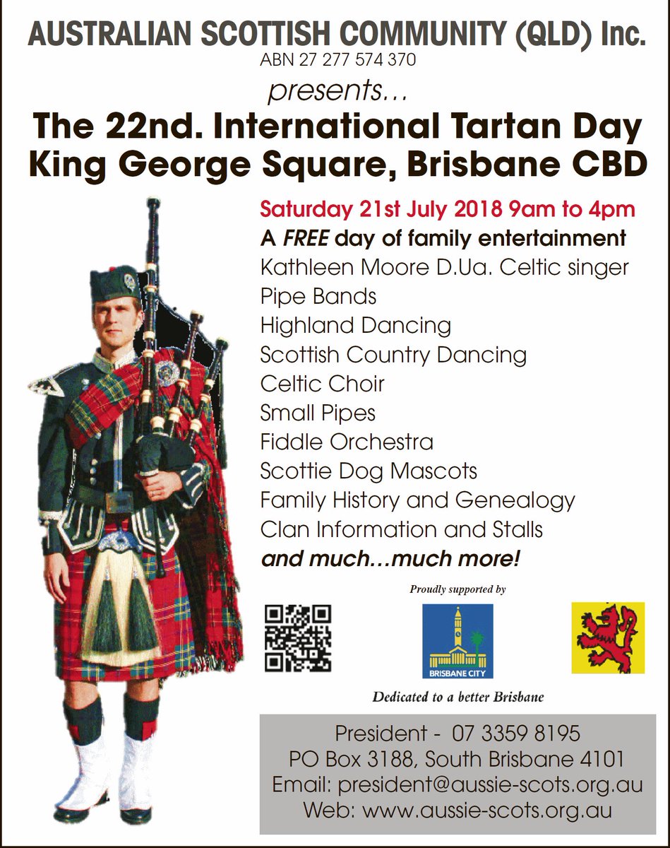 Scottish_Banner's tweet photo. Wishing everyone a great time at the International #TartanDay in #Brisbane this Saturday. Look out for complimentary copies of the #ScottishBanner on the day!
https://t.co/FKde4bJLeb
#ScottishFestival #Tartan #Bagpipes #TheBanner #ScotSpirit #ScAussie https://t.co/SErJSn8pj9
