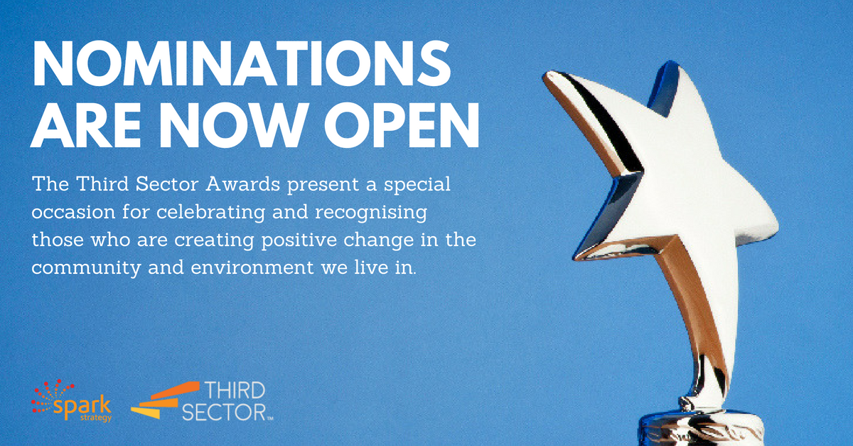 sparkstrategyAU's tweet photo. Nominations have opened for the #ThirdSectorAwards2018, highlighting sector #leaders who create #socialchange > https://t.co/icKlNEp1eg @ThirdSectorL @ThirdSectorAU @DavidCrosbie2 @geddesjenny @sashenkaworsman @KristyMuir2 @acncommissioner https://t.co/d8b65KSbhW