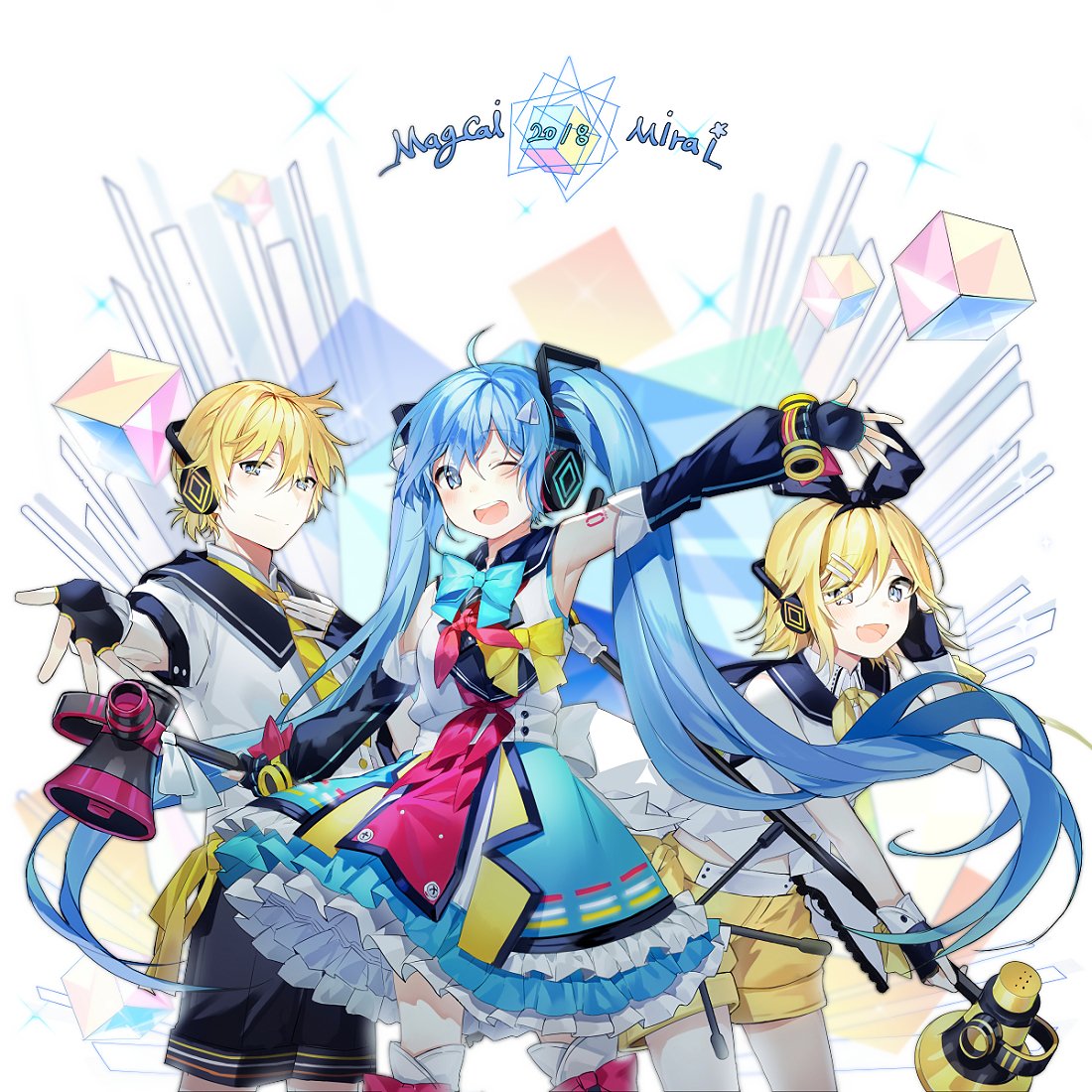 初音ミク ,鏡音レン ,鏡音リン ,null 「미쿠월렛즈에서 주최하는
[매지컬 미라이 2018 화환 보내기 프로젝트]
」|🐰ポプル(PoPuru)✦のイラスト