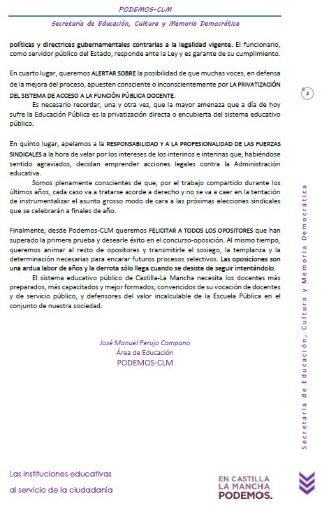 perujocampano's tweet photo. Hemos emitido nota de prensa sobre las #Oposiciones en #CLM Necesitamos hacer una crítica constructiva que mejore el sistema de acceso en defensa siempre de la #EducaciónPública En @CLM_Podemos vamos a trabajar en esa línea, exigiendo objetividad, iguadad, mérito y capacidad. https://t.co/aCjT9Wvkaz
