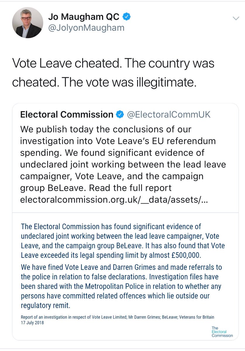 sgoldswo's tweet image. The EU referendum result was criminal and fraudulent. It is illegitimate. It provides no mandate. There is no “will of the people” #VoteLeaveCheated #VoteLeaveBrokeTheLaw