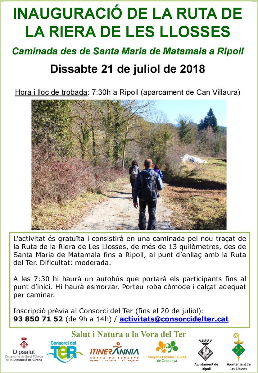 Aj_Ripoll's tweet photo. Aquest dissabte fes Salut i apunta't a la Caminada Inaugural de la Ruta de les #Lloses. Cal inscripció @ConsorciTer @Dipsalut #Ripoll #Ripollès #mediambient #natura #caminar #gaudir #rutadelter #itinerannia, #salut, https://t.co/BsqQg1u65T
