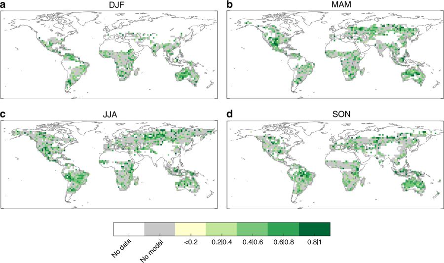 AmirAghaKouchak's tweet photo. From @mrc_trc et al: Skill of burned area predictions obtained from the #seasonal #climate #forecast #ensemble #BESTENS. The skill is generally higher in tropical areas and Mediterranean Europe. More information here:
https://t.co/BNsS4qfmMa
@NatureComms @UCIrvine @UniBarcelona https://t.co/gt3XB0mACg