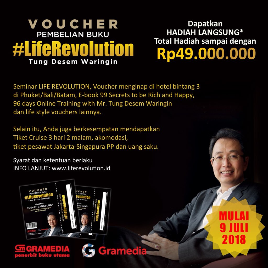 bukugpu's tweet photo. PO buku #LifeRevolution Tung Desem Waringin telah dibuka di @gramedia Store & @gramediadotcom. #bukugpu more info 👉🏻 https://t.co/4JjOX2Kks6 🖋 https://t.co/m8m58hQkBT