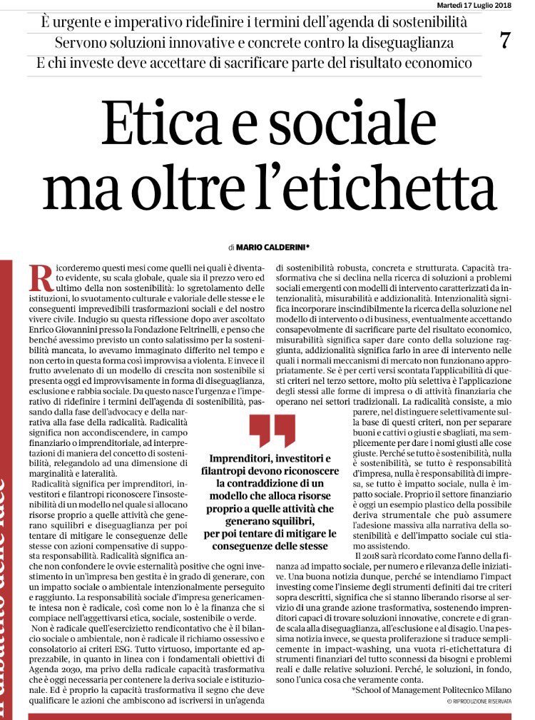 Tiresia_Polimi's tweet photo. Oggi su @CorriereBN l'articolo di @mariocalderini sulla necessità di essere radicali. #17luglio #impactfinance #Socialimpact #sostenibilità #socialinnovation #finanza @Corriere @polimi @TOSocialimpact @Tiresia_Polimi https://t.co/Y8GgaVNAZt