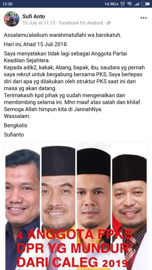 habibthink's tweet photo. Satu per satu caleg PKS mundur. https://t.co/3hZHanXD9A