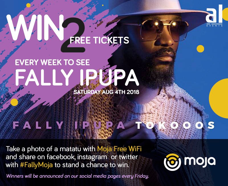 mojanetwork's tweet photo. Stand a chance to WIN 2 tickets to @fallyipupa01 live #Tokooos performance 🎙️🎤 happening on Saturday August 4th at Uhuru Gardens.

How to WIN: Take a photo of a matatu with Moja Free WiFi sticker and share on Facebook/Twitter/Instagram with #FallyMoja to stand a chance to win. https://t.co/zHKTkLBgMo
