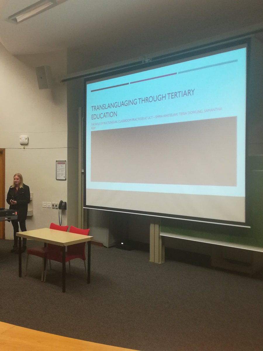 UCT_GC's tweet photo. A session by #EmmaWhitelaw regarding the need for #translanguaging in academic courses to facilitate conceptual understandings in #vernac for improved academic performance (in English). @ched_uct #TLC2018UCT #GCTalks https://t.co/9kM161ycSR