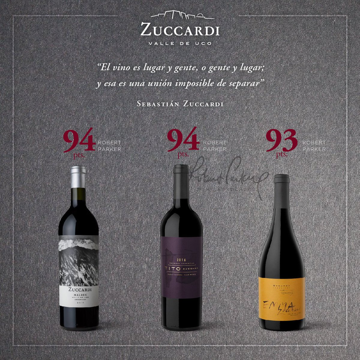 El vino es Lugar y Gente, o Gente y Lugar. 
Emma Bonarda, Tito Zuccardi y José Zuccardi Malbec, tres grandes personas representadas cada una en un vino. 
#VinosDeMontaña #VinoDePersonas