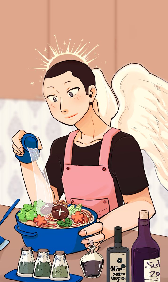 후리온 트레카 스야마로 참여했습니다~! 주제는 temperance(절제) 였는데 구글에 temperance 검색해보니 천사가 물병으로 균형맞추는 그림이 많이 나와서... 밥 해주는 사람은 천사! 테마로 그렸습니다 ㅋㅋㅋ 트레카 진짜 이쁘게 뽑혔어요 기회를 놓치지 말고 삽시다