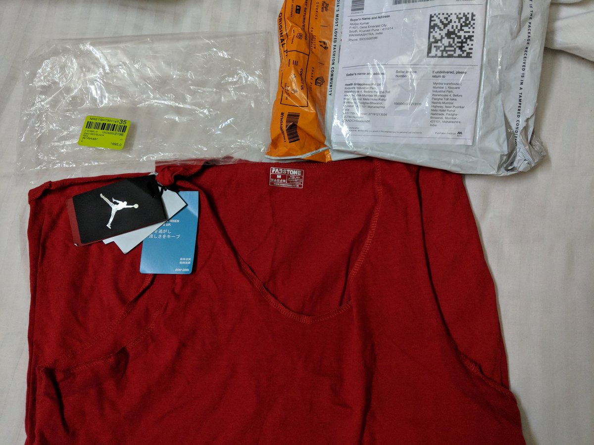 atulya_legend's tweet photo. @myntra @MyntraSupport This is how the Myntra is able to cope with the huge demand in sale by delivering the counterfeit goods to the customer. I have ordered Jordan NBA T-shirt' with the order number 1083051-4461471-2555703 and received some other product. https://t.co/ihXFtORC0P