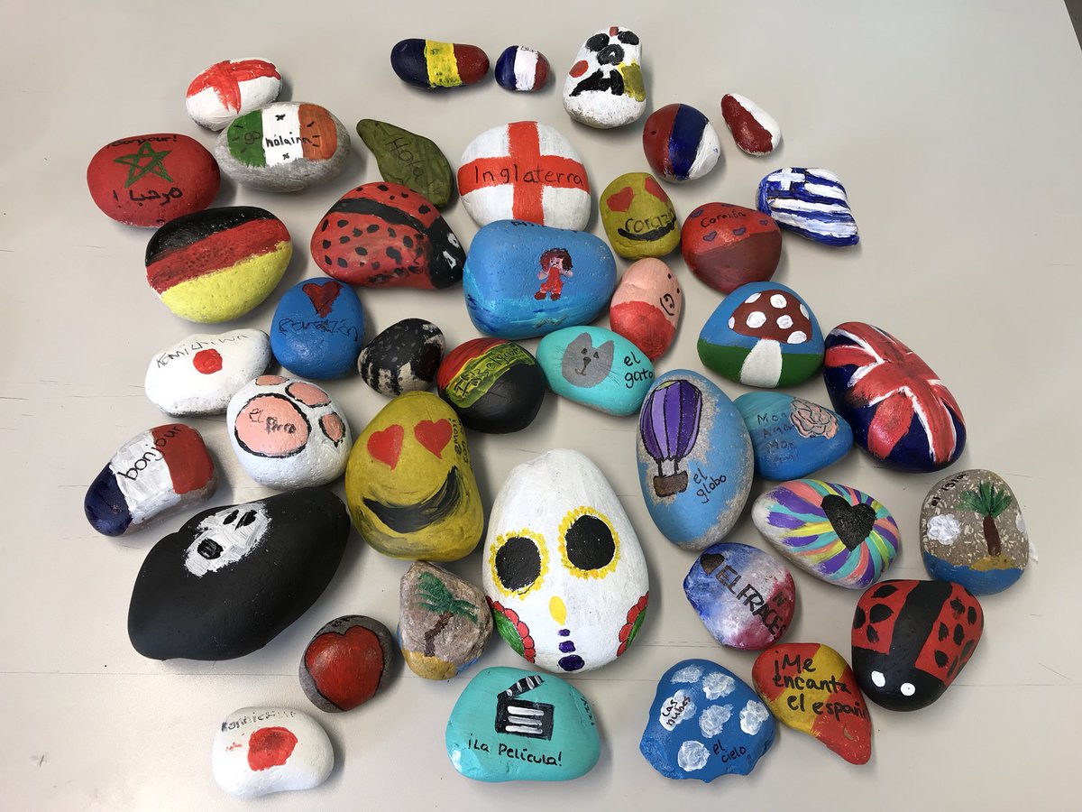#languagestones ready to be released into the wild! Look out for these beauties around Portsmouth and beyond! Beautiful artwork by the year 8 students at <a href="/CharterAcademy/">Charter Academy Fresno</a> <a href="/LanguageStones/">LanguageStones</a> #mfltwitterati