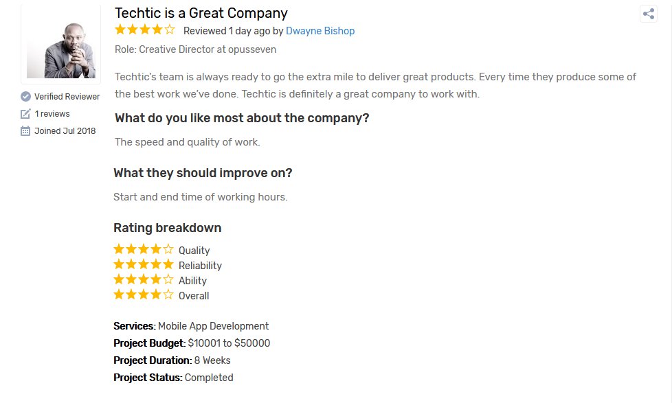 WileymSebast's tweet photo. Client Reviews "The #Techtic team ready to go the extra mile to deliver great products. Every time they produce some of the best work we’ve done. Very glad to work with them!” https://t.co/IzSe28n2FK #webdevelopment #AppDeveloper #appdevelopment #TechticSolutions #NYC #USA https://t.co/hS7s899pzR