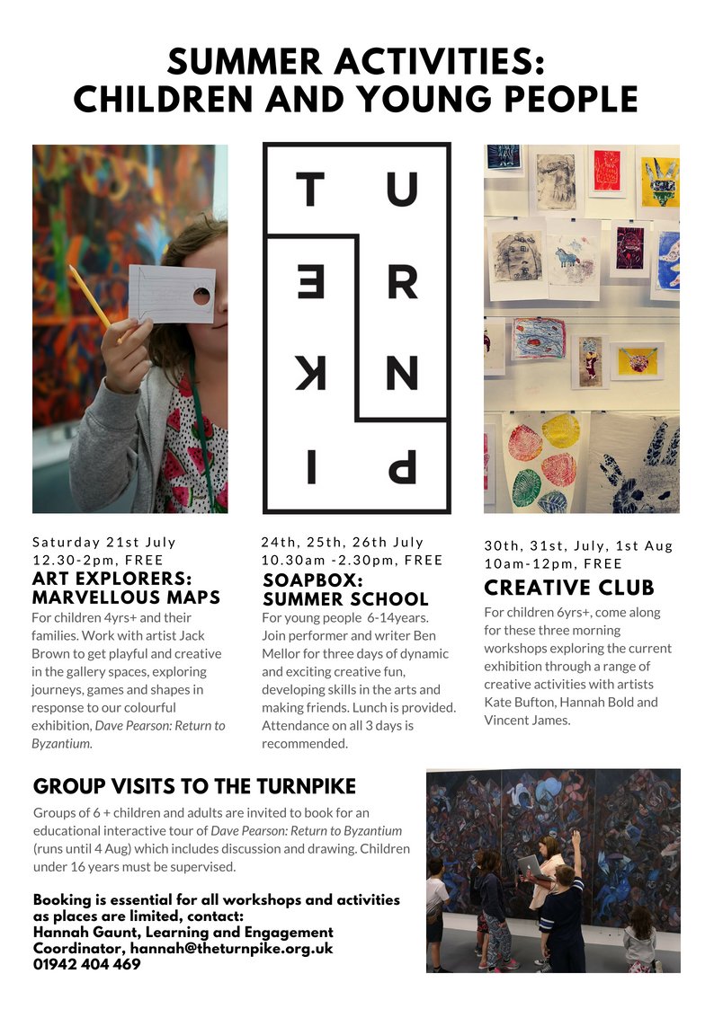the_turnpike's tweet photo. Calling all young artists! Book now for our FREE Summer holiday activities, email: hannah@theturnpike.org.uk 
Art Explorers: Marvellous Maps, 21st July 12.30pm-2pm for children 4yrs+ and their families.
Creative Club, 30th, 31st July &amp; 1st August, 10am-12pm, for children 6yrs+ https://t.co/xU9x142XUP