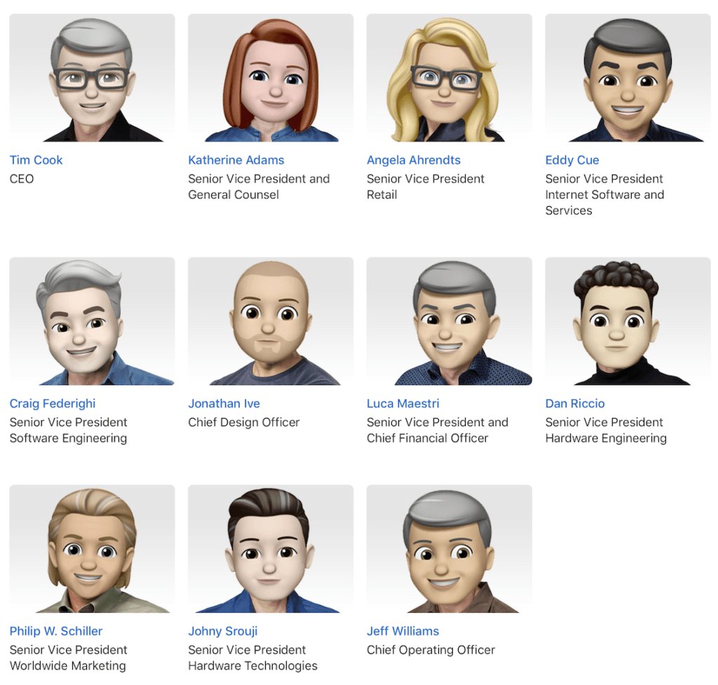 Numerama's tweet image. Les big boss d'Apple en version emoji, rigolos ou flippants ? buff.ly/2uIzsbQ