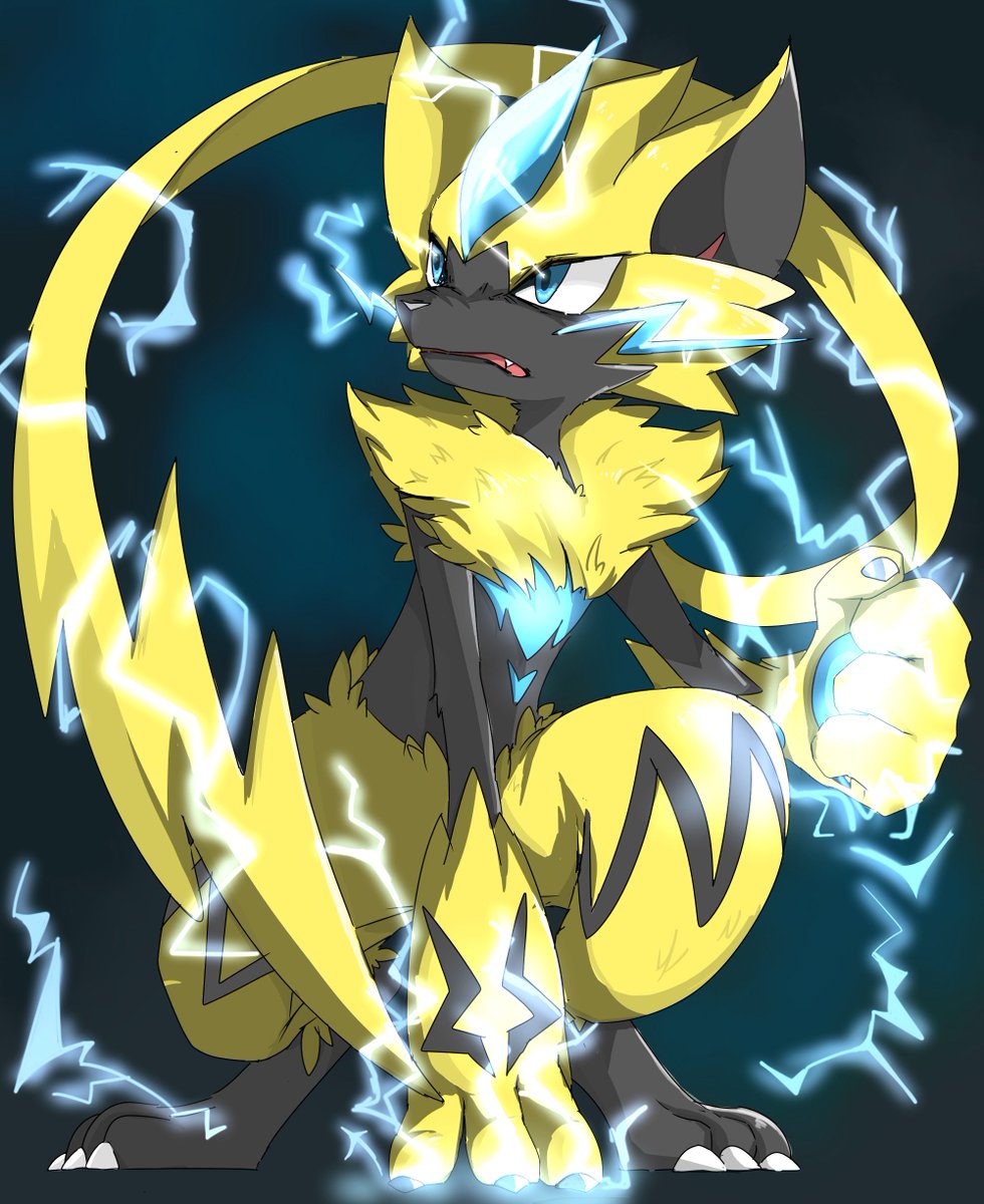 pokemon (creature) solo furry yellow fur electricity blue eyes open mouth  illustration images