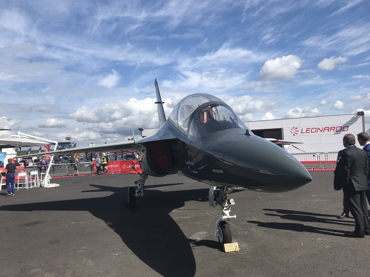 3DS_UK_IRE's tweet photo. The T-100, the next generation advanced jet trainer based on Leonardo’s M-346, is a twin-engine, tandem-seat aircraft purpose-designed for a wide range of training missions, long-term reliability and cost-effective operations. #CATIA #FIA18 #aviation #defense #airplane #EMBD https://t.co/wv33DrAnfO