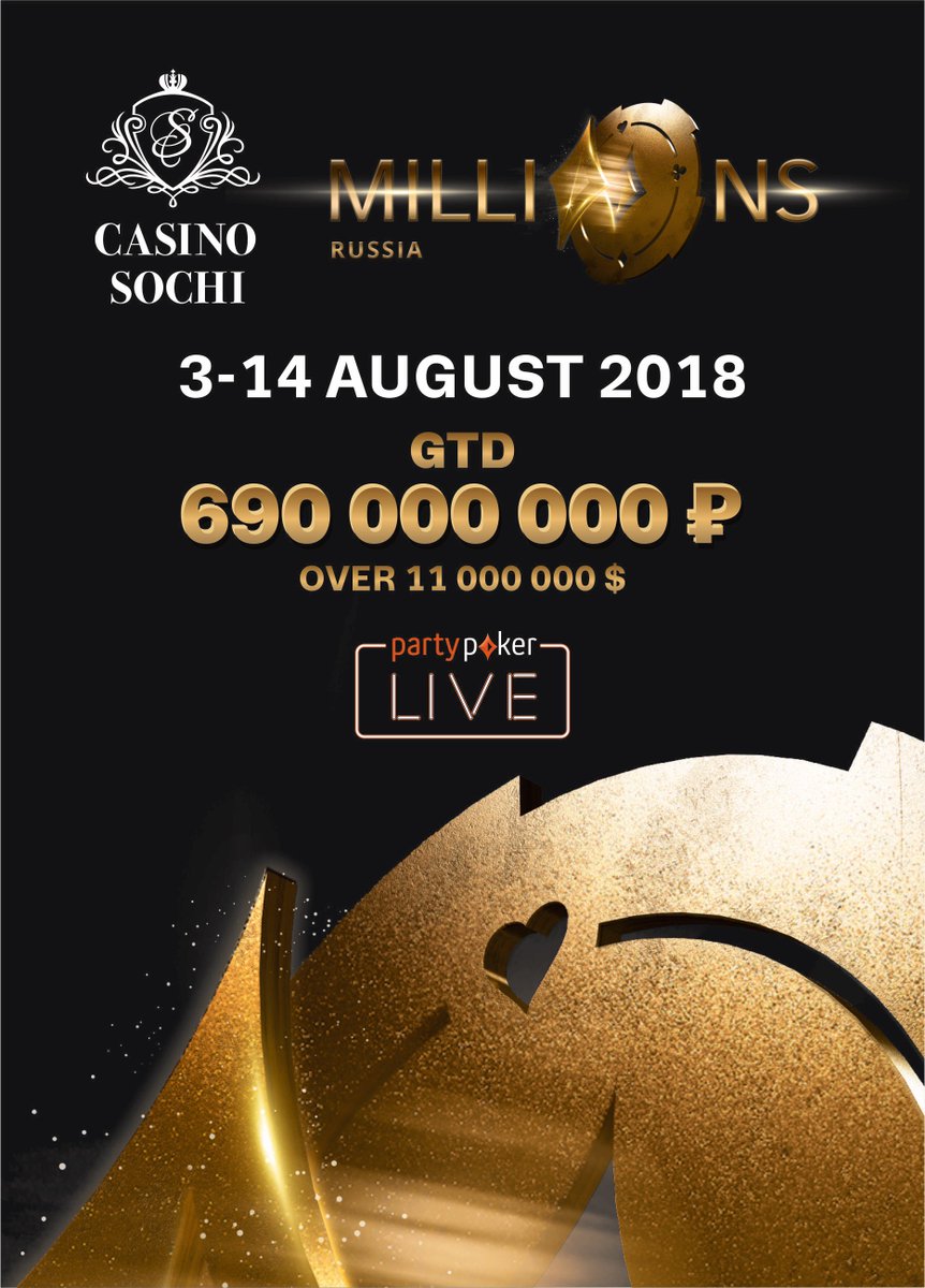 3–14 AUGUST – MILLIONS RUSSIA 2018

Do not miss the main event of the tournament with the guarantee of 5,000,000 c.s.u. on 3–14 August! Keep your eyes on the news!

casinosochi.com/poker/tourname…