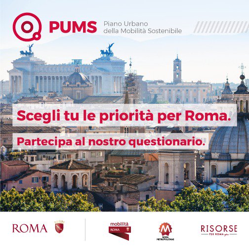 Più opere su ferro, piste ciclabili, corsie preferenziali, aree libere da traffico e smog: torniamo a chiedere ai cittadini cosa desiderano per Roma in tema di mobilità. Il questionario on line sul sito pumsroma.it 
Partecipate al cambiamento: goo.gl/7zo6rb