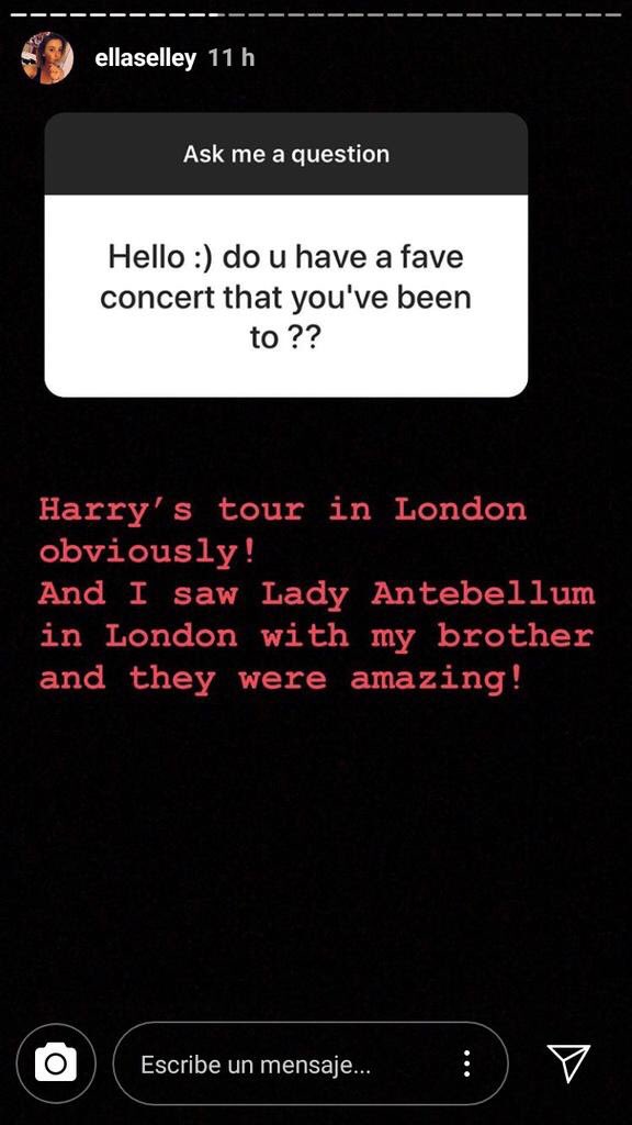 touronlivebr's tweet photo. Ella Selley (prima de Harry) respondeu essa pergunta no instastories.
"Ei :), um show favorito que você tem?"
"Turnê de Harry em Londres, obviamente!
E eu vi Lady Antebellum em Londres com meu irmão e eles foram incríveis!"
#TeenChoice #ChoiceFandom #Directiones @onedirection https://t.co/iXriEYCkcl