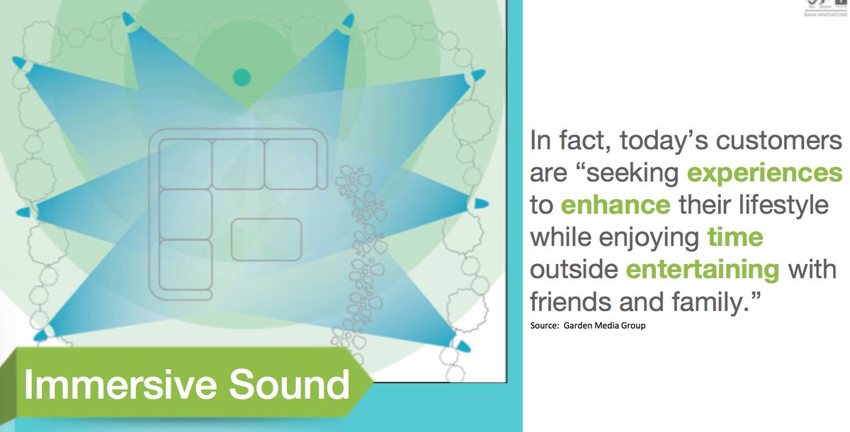 RogerDRamsey's tweet photo. The 8- full range satellites finish the high fidelity sound field.  By placing 4- left channel &amp; 4- right channel satellites within the landscape- creating an acoustical bubble- you maximize the surround sound quality while minimizing sound pollution onto neighboring properties. https://t.co/MUaEri6eCt