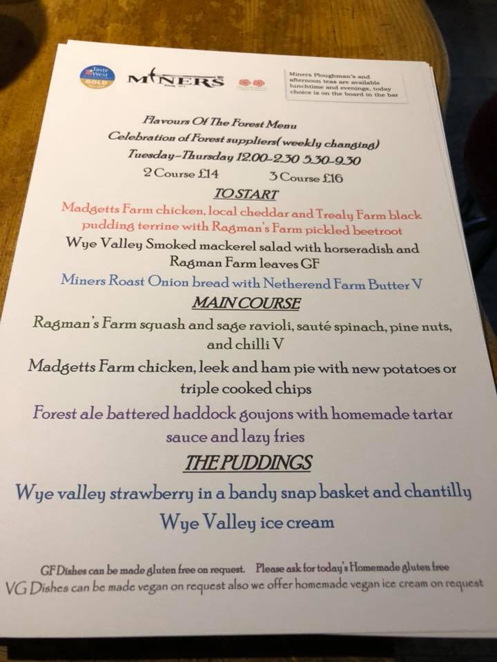 TheMinersSling's tweet photo. Today's Flavours of the Forest Menu! Available at lunch and evening today

#ChangingMenu
#Coleford
#ForestOfDean
#LocallySourced

@Madgettsgame
@ragmansfarm 
@WyeValleyVisit 
@ForestWyeValley https://t.co/lJtKuiK8yh