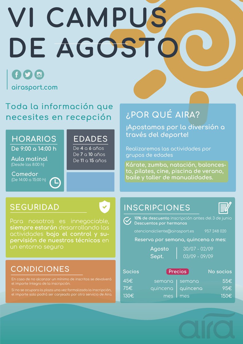 VERANO EN AIRA I El campus de #julio está siendo una pasada! 🙌🙌🙌

➡️ En #agosto tienes otra oportunidad, eso sí, ¡¡corre que las plazas vuelan!!

✅ Toda la información que necesites en recepción y en el siguiente enlace: goo.gl/ibxa1c
