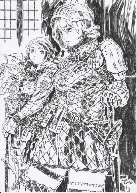 Taking a break from my manga. Gonna make a couple of ink works just like this for these coming weeks. This was based n my own love to TESV Skyrim and Darksouls and all things medieval~#Waifu #Skyrim #DarkSouls #Knights #gambeson #mangaart 