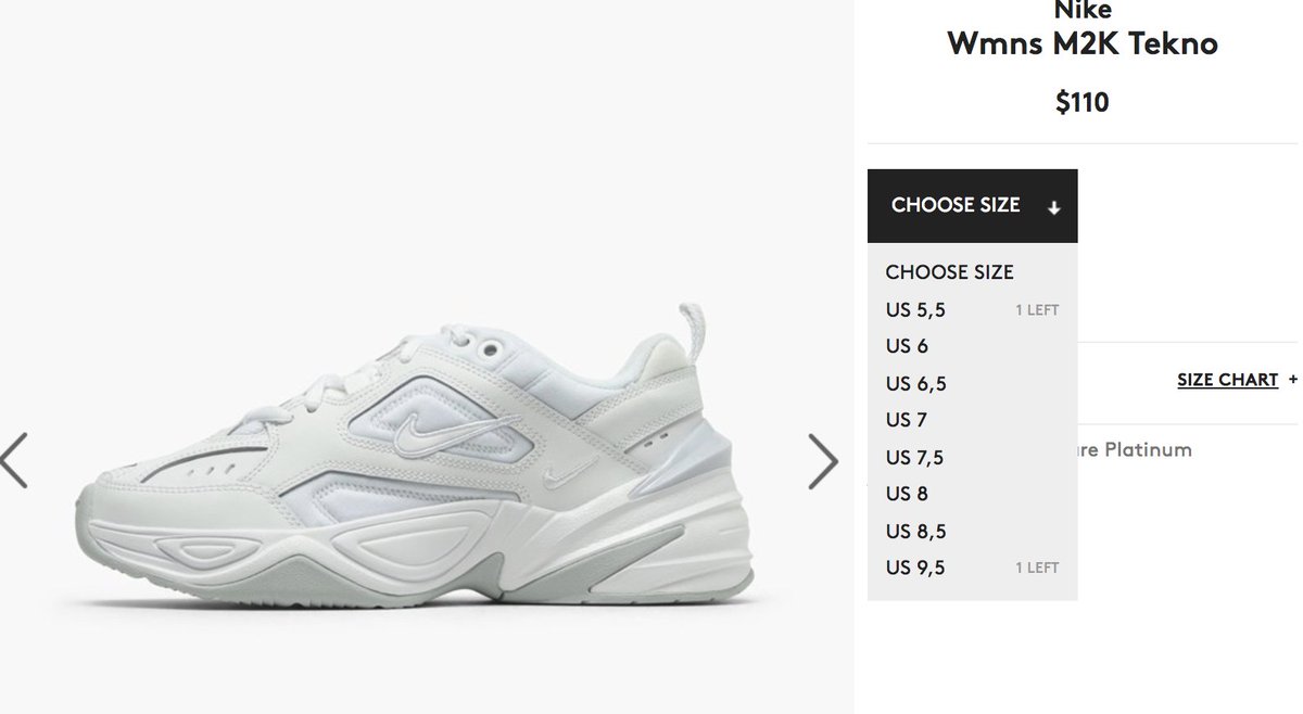 nike m2k tekno size