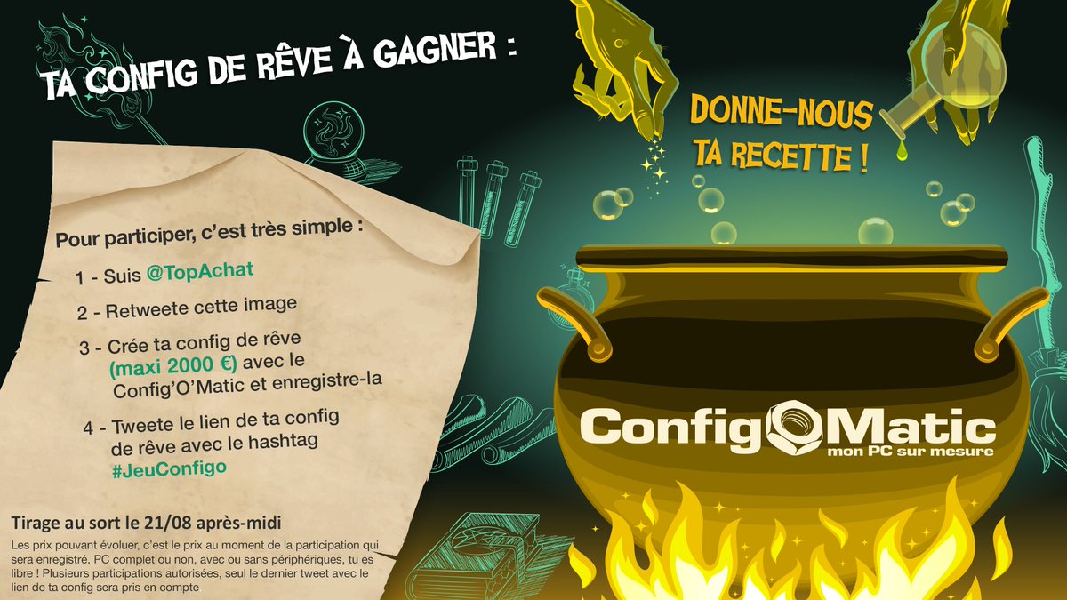 TopAchat's tweet image. 🎁 #Concours 🎁
Gagne ta config sur mesure avec le #ConfigoMatic ⚙️ !

topachat.com/pages/configom…

Pour participer :
✅ Follow @TopAchat
✅ RT ce tweet
✅ Tweete ta config avec #JeuConfigo