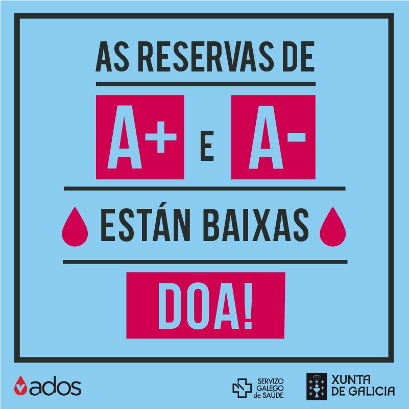 doadoressangue's tweet photo. Precisamos doazóns de A+ e A- por reservas baixas. É o teu tipo? Doa!  ❣️ 👍

Onde doar 👉 https://t.co/CT6DYeH5vK  #TiDasOTipo
-------
Necesitamos donaciones de A+ y A- por reservas bajas ¿Es tu tipo? ¡Dona! ❣️👍 https://t.co/WLet0P8mrF
