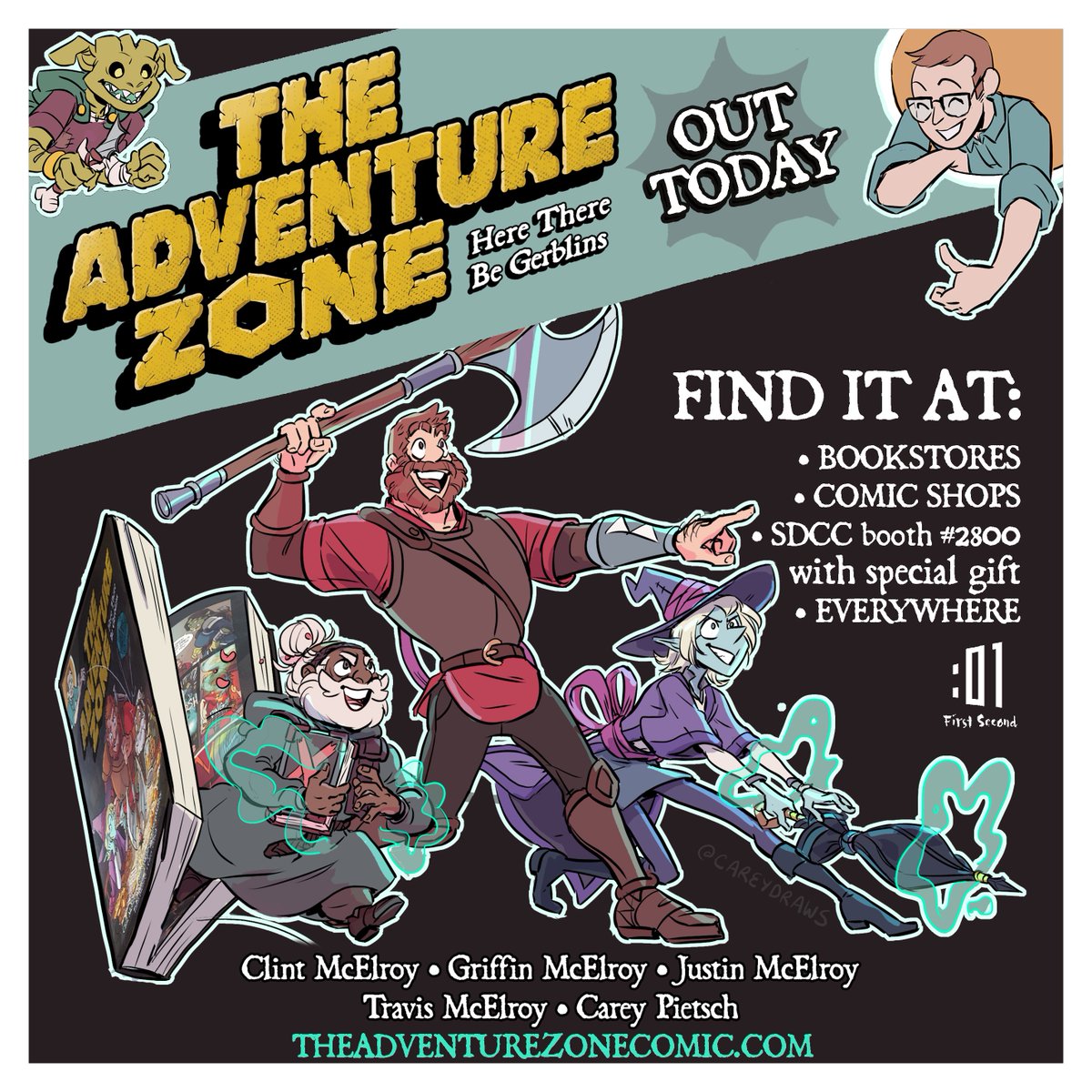 TheZoneCast's tweet photo. HUZZAH! IT'S HERE! The Adventure Zone: Here There Be Gerblins has arrived! 🎲👹🗡️🦄 ☂️ https://t.co/gytTWU5DDv https://t.co/TKLjIMqNlw