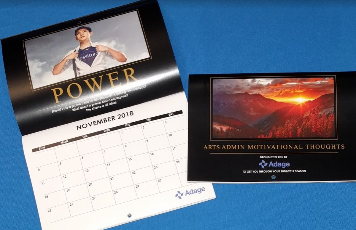 adagetech's tweet photo. @tessnetwork Conference attendees - the Arts Admin Calendar is back! Pick up yours at the #AdageTech booth today at #tlcc2018. It's a must-have for the 2018/19 season! https://t.co/WQm5SIecYl