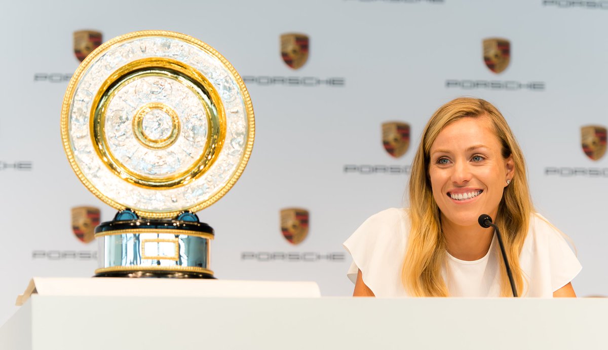 A happy <a href="/AngeliqueKerber/">Angelique Kerber</a> during the press conference at the #Porsche Museum today! 🏆😄

#porschetennis #AngeliqueKerber #wimbledon2018