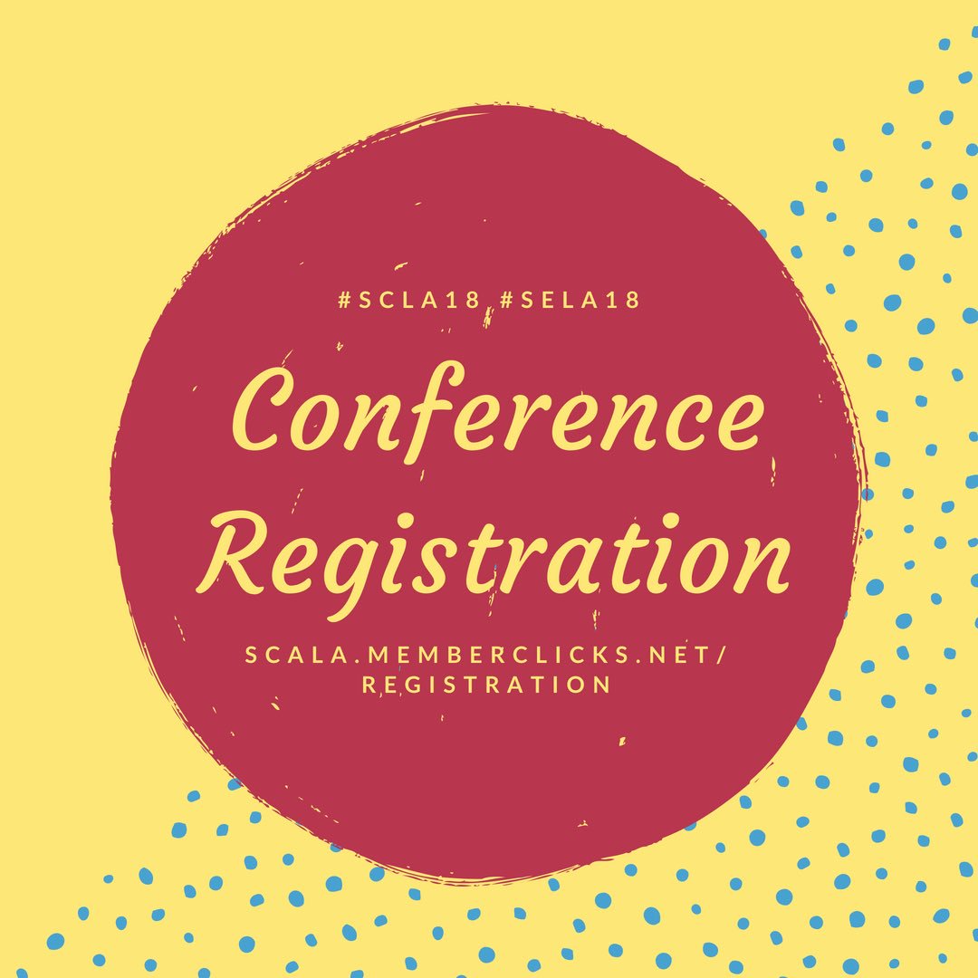 sclanews's tweet image. Registration for our joint SCLA and SELA conference in Greenville, SC Oct 31-Nov 2 is now open! You can register online or through the mail just check out our website for all the info! #SCLA18 #SELA18 #LibraryConferences