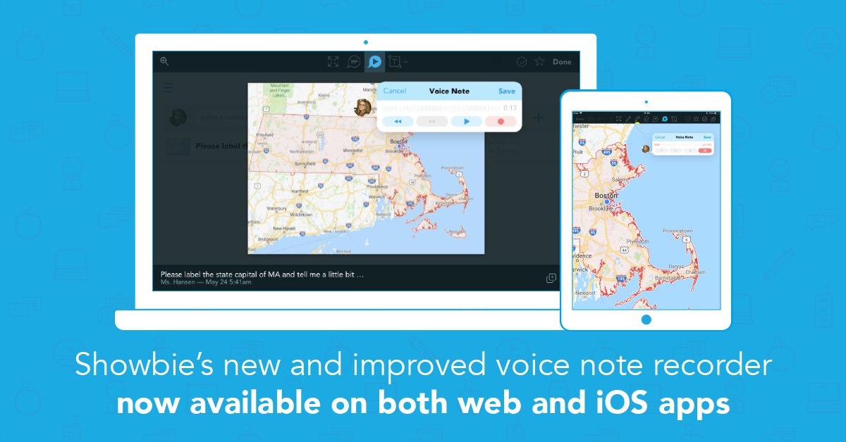 Showbie's tweet image. Great news, web app users! 📰 Our ✨ NEW &amp;amp; IMPROVED VOICE NOTE ✨ is now available on Showbie&apos;s web app - the tool is now smaller to avoid blocking content while recording a pinned voice note, and users can now ⏸, ⏪ and ⏩ while recording. Happy recording! 🎉 #edtechapp #edtech