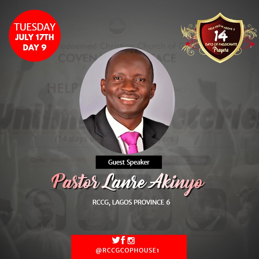 rccgcophouse1's tweet photo. We welcome our Guest Minister for tonight, Pastor Lanre Akinyo.
#UnlimitedVictories || #HelpfromAboveII || #Day9 https://t.co/FC77qTrJ56