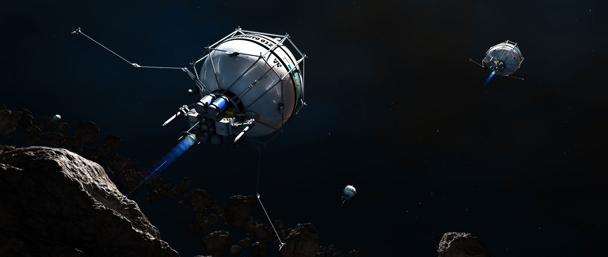 GrahamTG's tweet photo. Kuck's Mosquito - self contained mining concept/ Neat litttle model by @runnymonkey I can easily imagine swarms of these things working through an asteroid field or moon excavating water. #Lightwaved3d as usual. #conceptspace https://t.co/VrjUTXMeVK