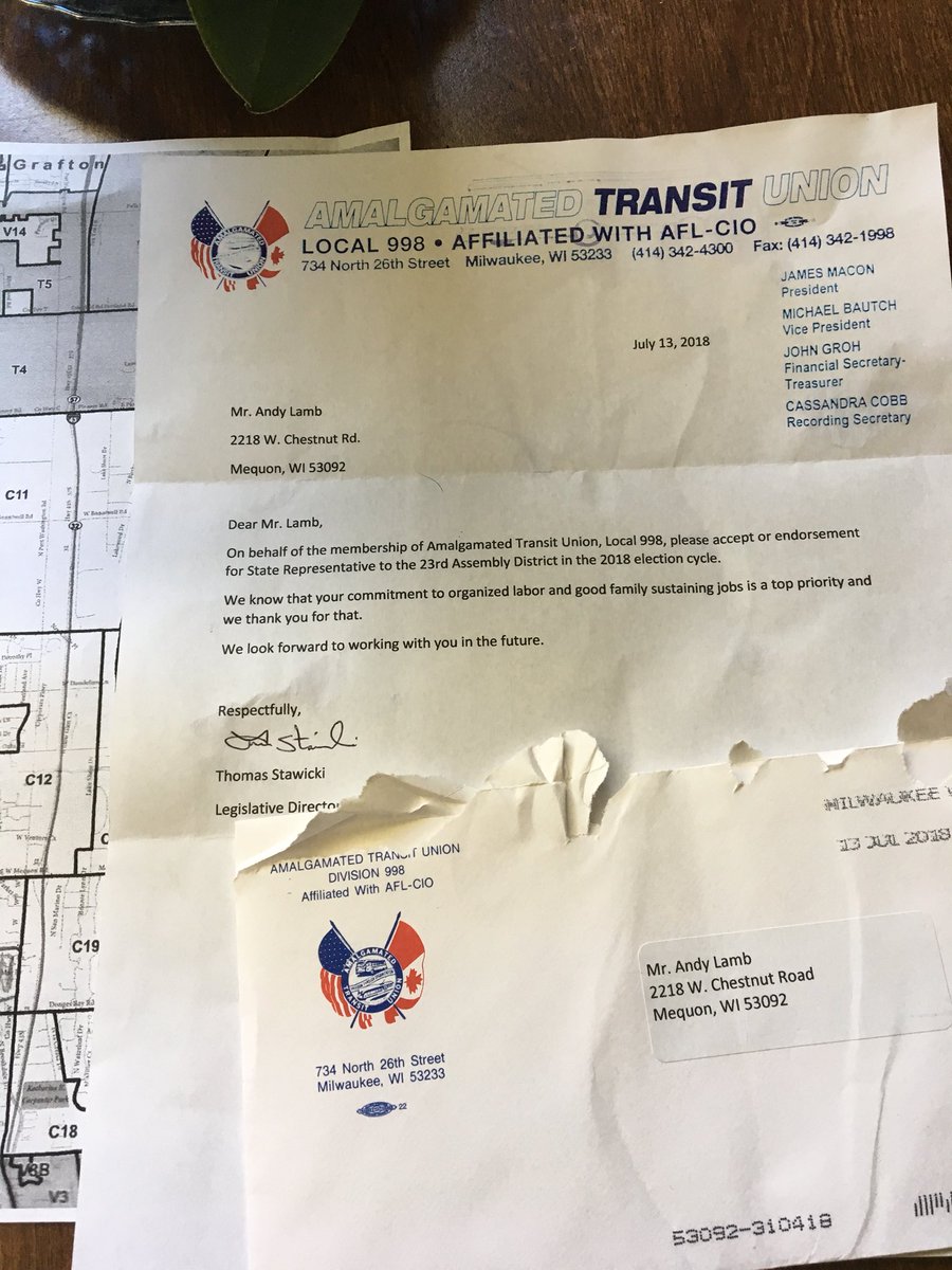 AndyLamb4WI's tweet photo. Big News! I’m excited to use my first tweet to announce that the Amalgamated Transit Union of Milwaukee, AFL-CIO has just endorsed our campaign #TuesdayTeamAndyUpdate https://t.co/RKLOBEmWgP