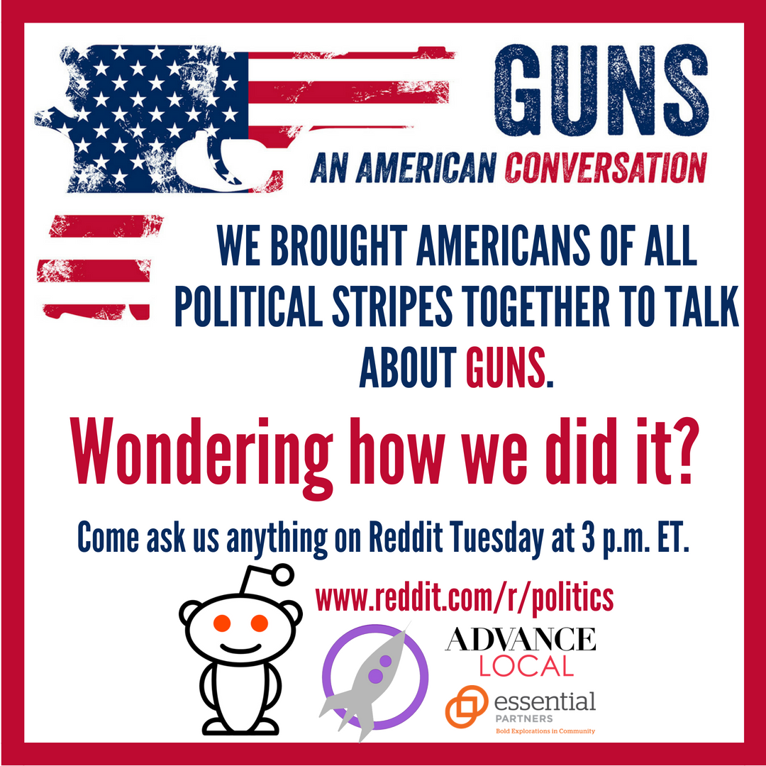 aldotcom's tweet photo. Got questions? Join us on @Reddit today for an AMA (that's 'ask me anything') on the Guns: An American Conversation project, with @spaceship_media and @AdvanceLocal! #GunConversation https://t.co/e224h5TVJE https://t.co/VQ59yfI4Zv