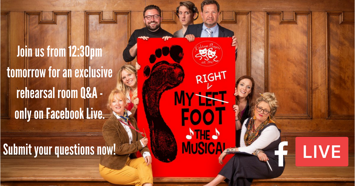 NTSonline's tweet photo. Tune in from 12:30pm tomorrow for an exclusive look behind the scenes of #MyLeftRightFoot on Facebook Live!

We'll be joined by the show's writer and director Robert Softley-Gale for a Q&amp;A with the cast and creative team.

Send us your questions: https://t.co/frHs7USsUl https://t.co/9fryCtseEn