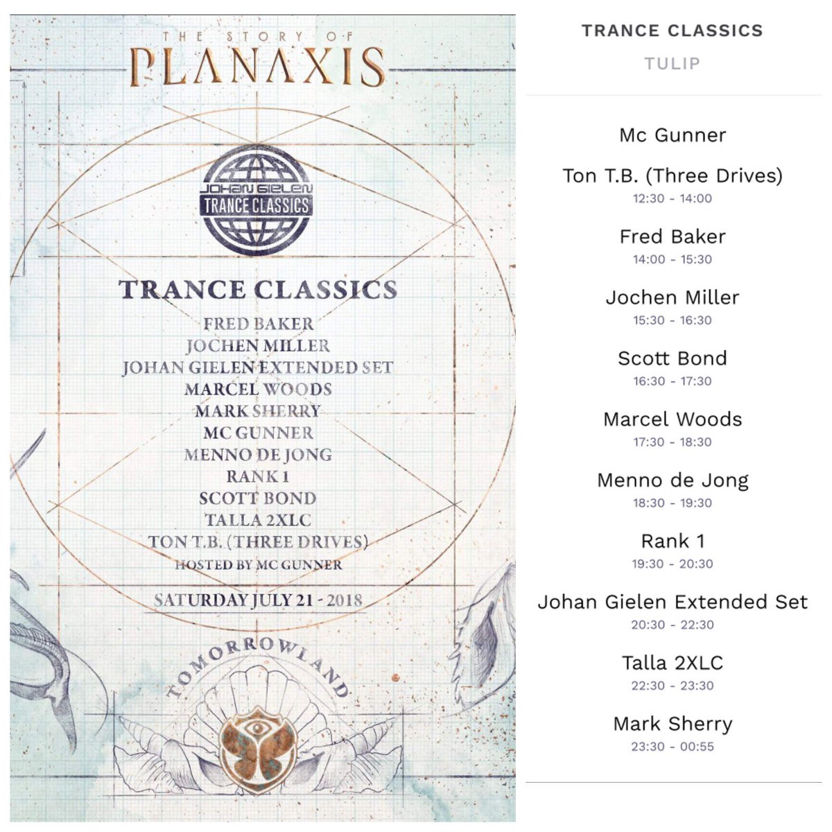 johan_gielen's tweet photo. Timetable alert π₯π₯π₯ of the #Trance #Classics #Stage this saturday at @tomorrowland 2018 Who's Ready for the journey ? πβ€οΈπ§πͺοΈ #FredBaker #TonTB #JochenMiller #ScottBond #Rank1 #MennoDeJong #Talla2XLC #MarkSherry #MarcelWoods #MCGunner #Tulipstage #Tomorrowland2018 https://t.co/z6hYBnTuzP