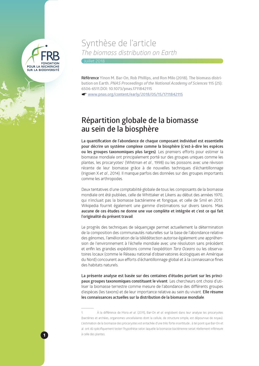 FRBiodiv's tweet photo. [Synthèse] Découvrez la première des trois synthèses sur la #connaissance de la #biodiversité qui reprend les résultats de l’article "Répartition globale de la #biomasse au sein de la biosphère" (PNAS, 2018) 
▶ https://t.co/anNdgOY2mH

+ d'informations : https://t.co/tLip2HEiK9 https://t.co/BxgeaWJbRW