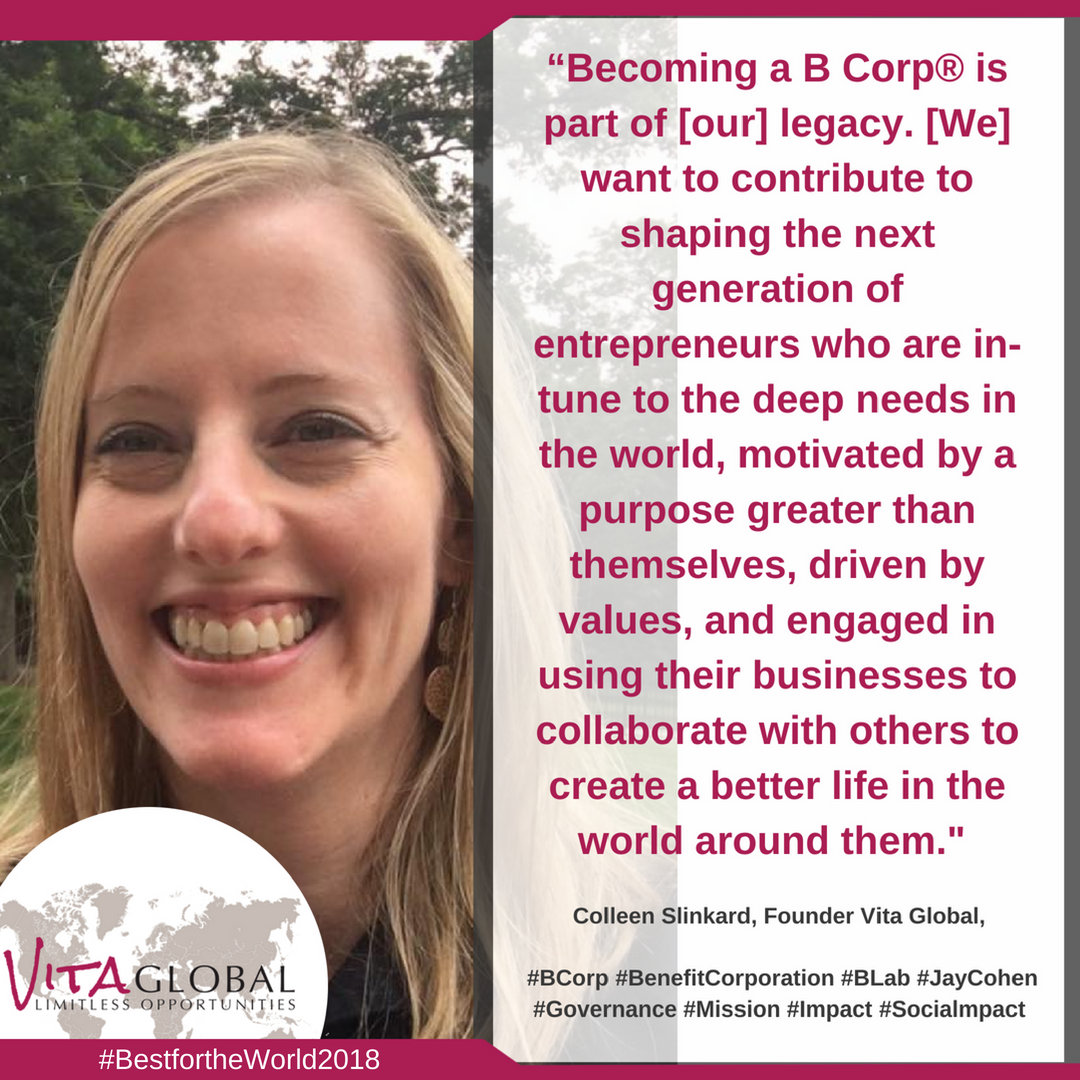 ColleenSlinkard's tweet photo. This is my driving force &amp; why I created @Vita_Global, a #BCorp #BenefitCorporation, almost 7 years ago!  #bestfortheworld18 #socialimpact https://t.co/miA06HswpT