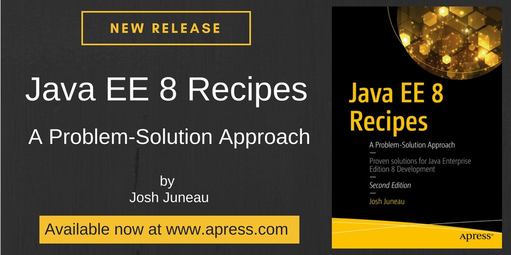 Apress's tweet image. Use @javajuneau's new release to quickly find solutions to dozens of common programming problems with the #JavaEEPlatform for small business #webapplications, enterprise #database applications, & #microservices solutions #RESTful #JavaServerFaces
apress.com/9781484235935