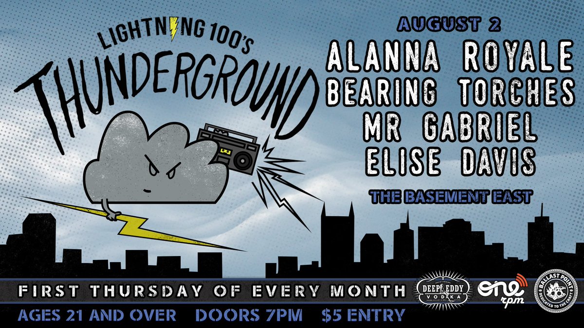 ICYMI! We've got one heck of a lineup for next month's #Thunderground! See you Aug. 2 w/ @AlannaRoyale <a href="/bearingtorches/">Bearing Torches</a> <a href="/elisedavismusic/">Elise Davis</a> <a href="/callmemrgabriel/">MR GABRIEL</a> at <a href="/BasementEast/">The Basement East</a>! bit.ly/2L0sWZ3