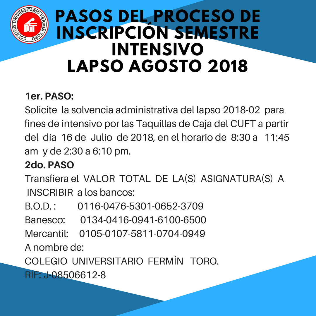 CUFTencontacto's tweet photo. Abiertas las inscripciones para el intensivo de agosto 2018, llevar los requisitos a la  taquilla del control de estudio.
#Inscripciones #Intensivo #Cuft #Barquisimeto #Universidad #Clases https://t.co/FnFGhJOpEk